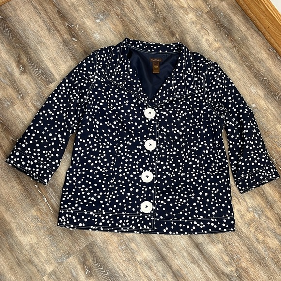 Multiples Women's Blazer Jacket Size L Navy Blue White Polka Dots Office Spring - Picture 6 of 11